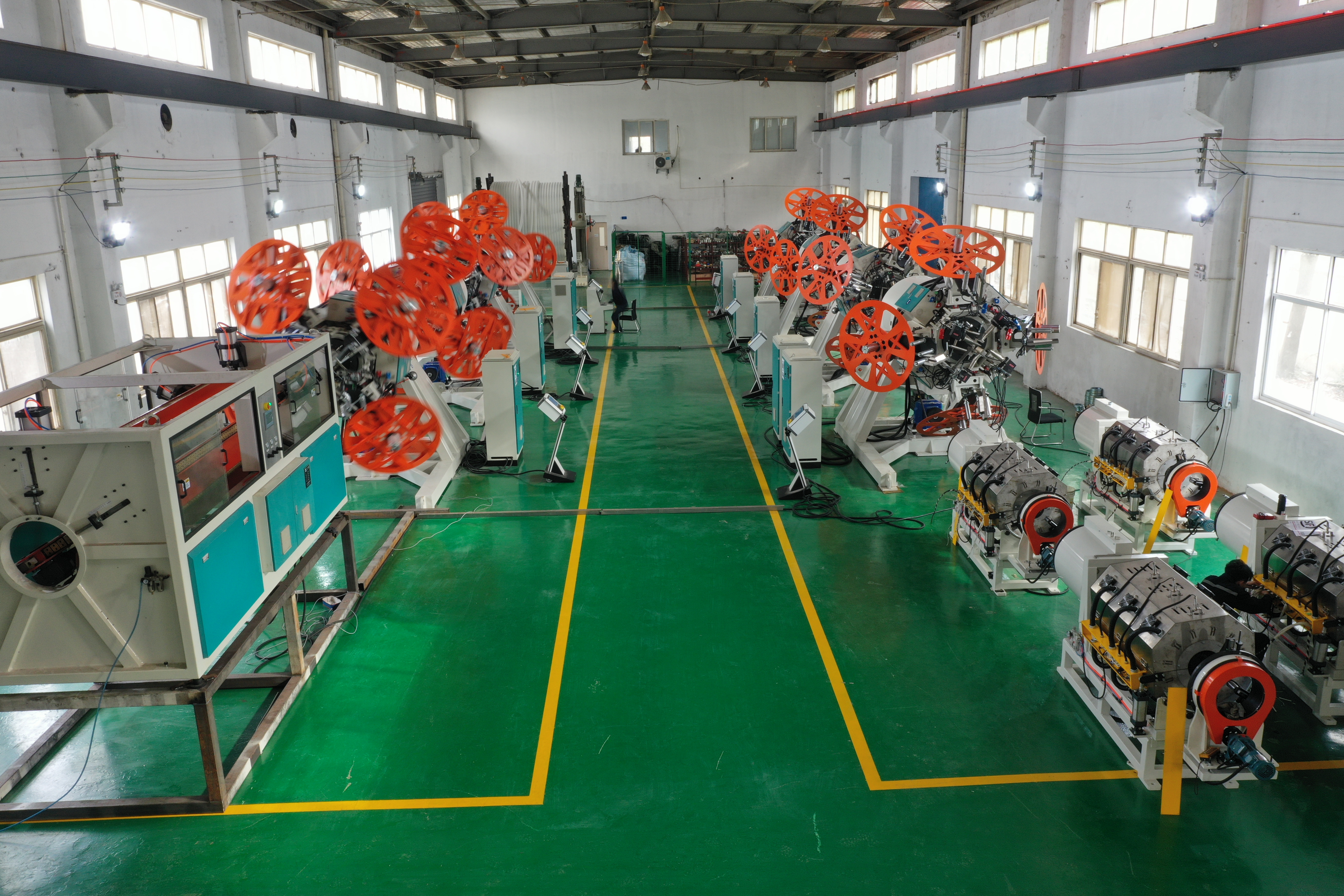 RTP glass fiber tape winding reinforced composite pipe production line overall view - inner extruder + winding unit + outer coating section 1